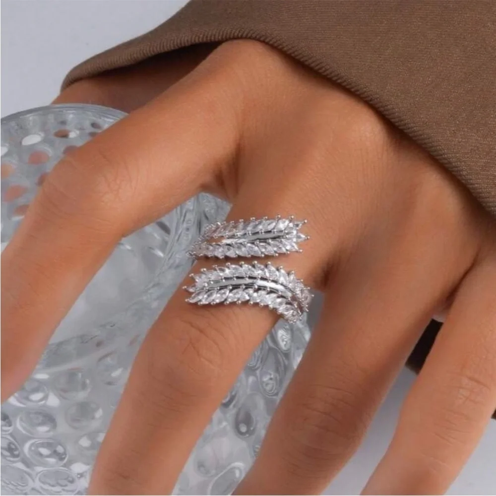 Gilded Silver Cubic Zirconia Leaf Ring
